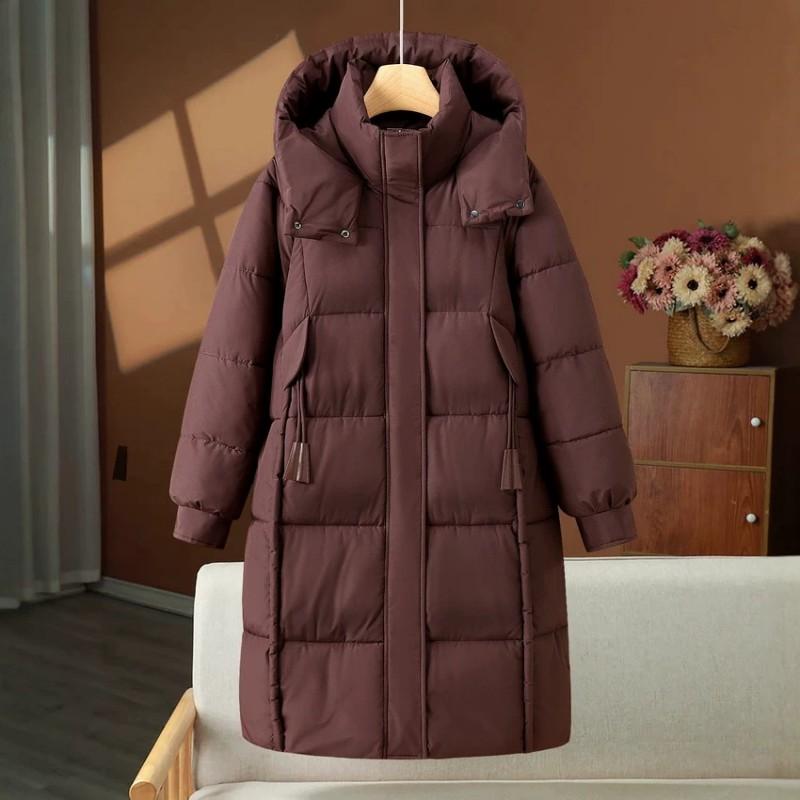 Womens Long Winter Puffer Coat Oversized Thicken Hooded Cotton Jacket Solid Color Casual Warm Outerwear