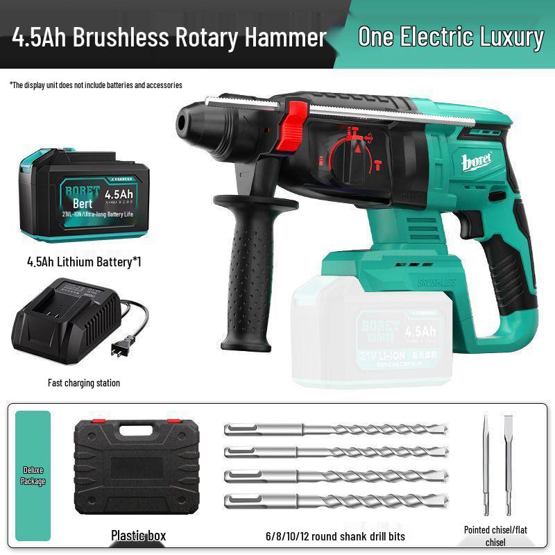High-Power Cordless Brushless Rotary Hammer Drill - 3-in-1 Electric Impact Tool with Lithium Battery for Concrete.