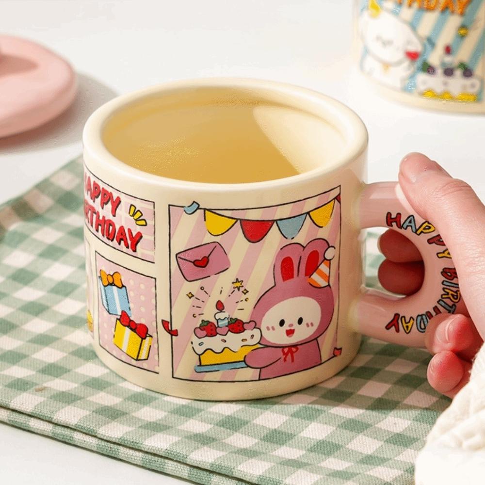 Cartoon Animal Cartoon Ceramic Mug Cup Dog/Rabbit/Panda Tea Cup Happy Birthday Mug Home