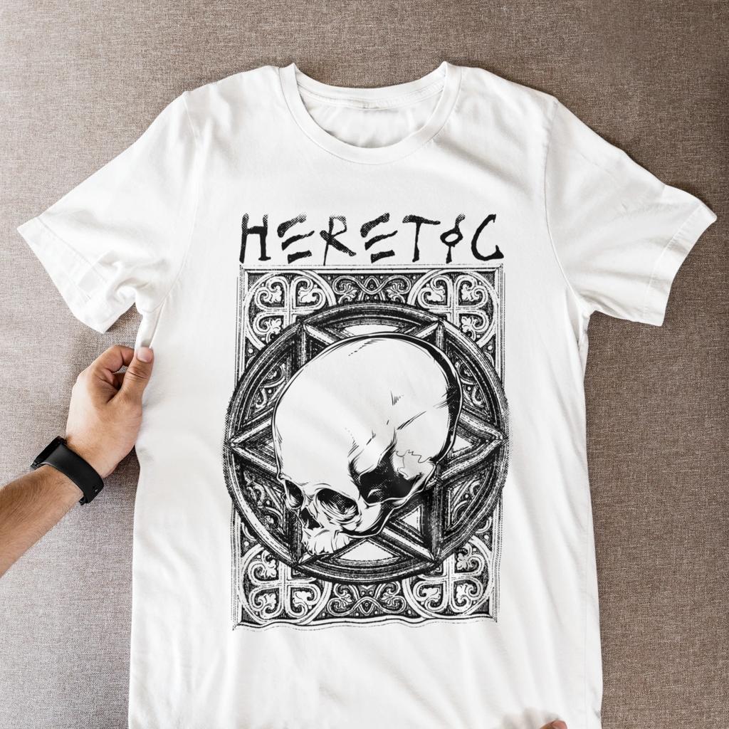 Heretic T-Shirt Gothic Skull Occult Pentagram Graphic Tee Dark Art Unisex