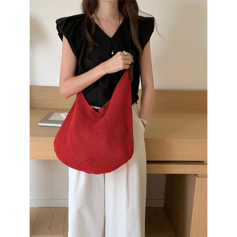 Borsa in Maglia Stile Coreano per Donna Borsa a Spalla Uncinetto Lavorazione a Rete Grande Capacità Borsa da Spiaggia Estiva Borsa a Mano Casual Quotidiana KTB