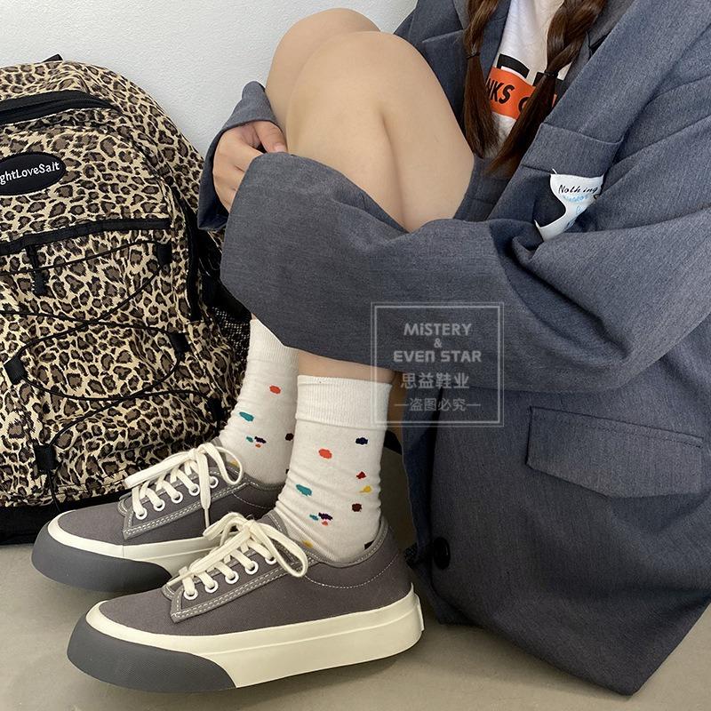 New simple style thick-soled big-headed canvas shoes, student versatile little white shoes, women's 533