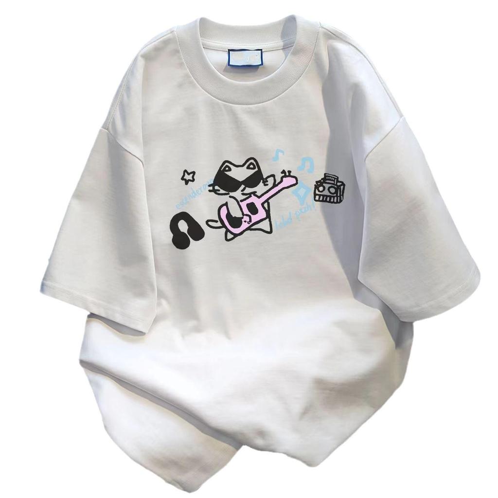 Trendiges 2025 Sommer Damen American Graffiti Katzen-Print T-Shirt: Lockere Passform, Kurze Ärmel, Hongkong-Stil