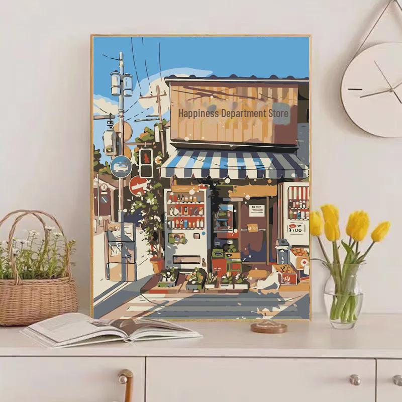 DIY Hong Kong Street Scene Digital Oil Painting - Hand-Painted Landscape for Coloring and Relaxation