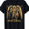 Catholic Christian Graphic Tee Featuring Archangel Saint Michael - Black With Golden Wings And Sword