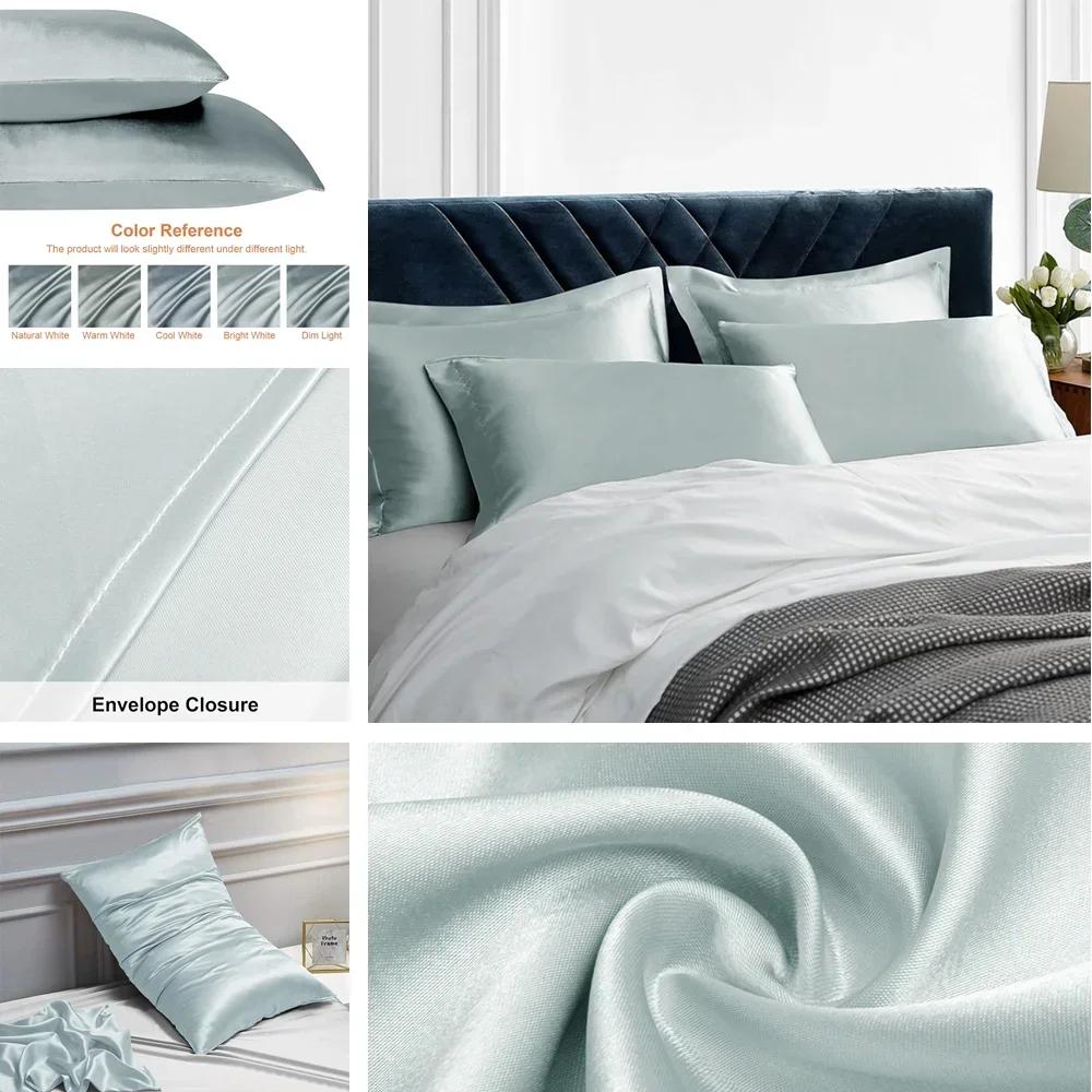 2 Pack Satin Pillowcase for Hair and Skin Super Soft and Cooling Similar To Silk Pillow Cases with Envelope Closure Home Textile