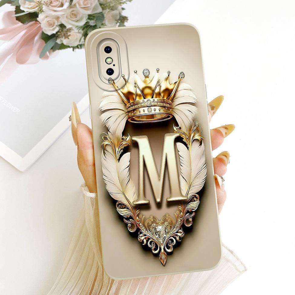 For iPhone X A1865 Phone Case For iPhone XS A2097 Cover Luxury A-Z Letters Fashion Crown 2D Painted Silicone Casing