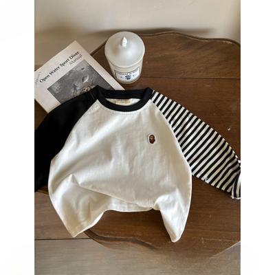 T-shirt pour enfants Printemps Rayé Chemise de fond Garçons Manches longues Style coréen Hauts pour filles Printemps Nouveaux vêtements pour enfants