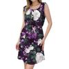 Women's Fashion Sleeveless Round Neck Printed Decorative Button Double Pocket Lace-up Dress