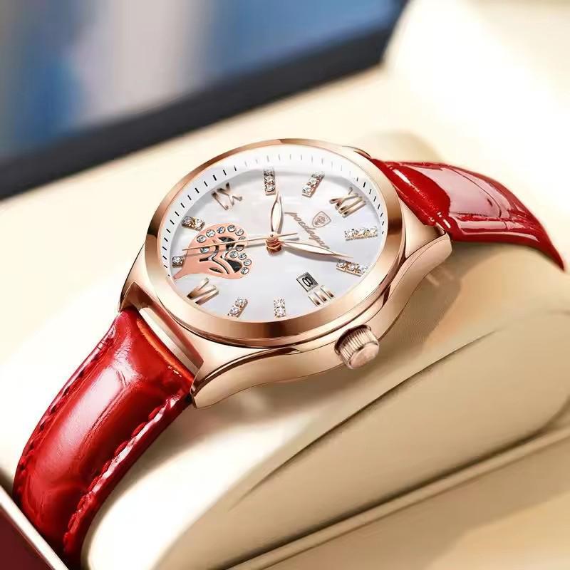 

POEDAGAR Luxury Elegant Watches for Women Calendar Waterproof Ladies Watch Fashion Leather Quartz Wristwatch Gift розового золота/белый