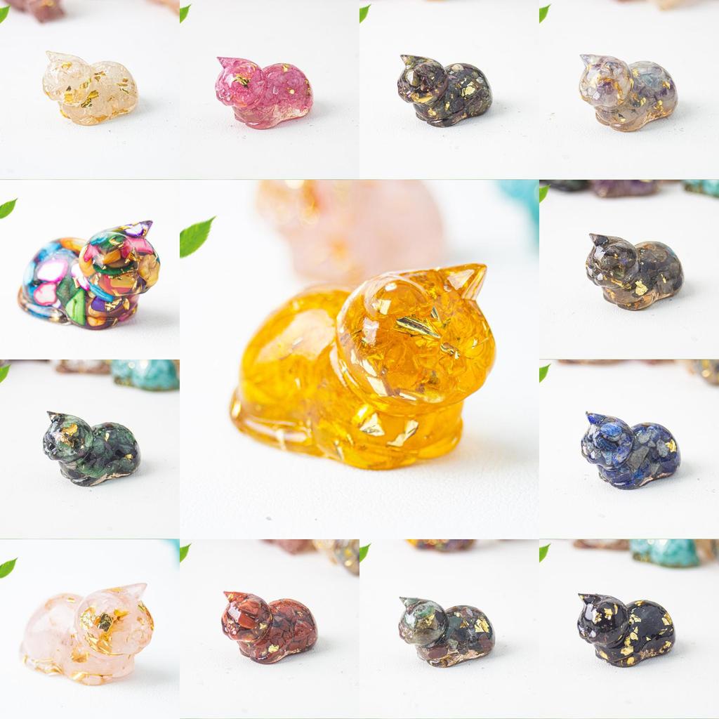 Cute Cat Resin Art Figurine With Crystals For Home Office Decor Gift For Kids