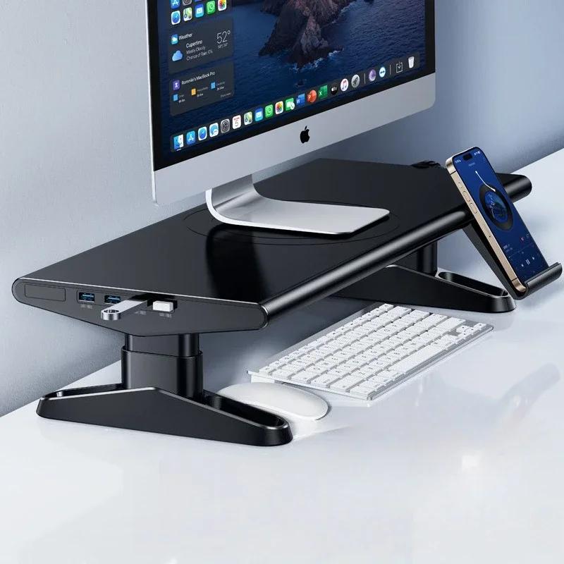 Eary Computer Monitor Stand Riser Height Adjustable With 4-Port USB 3.0 Type-C for Laptop Office Desk Accessories Phone Holder