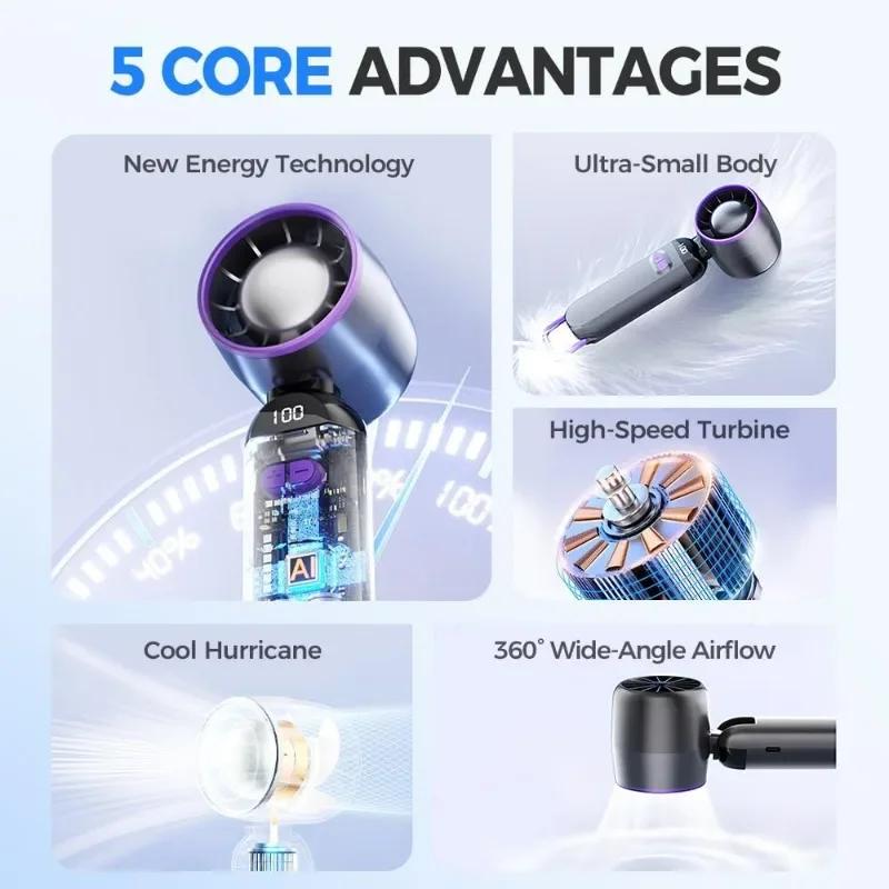 5000AH Hand Fan Mini Turbo Fans Mini Ice Cooling Fan Hand Folding High-speed Turbine Fan Cooling Ice Fan Portable Handheld Fans
