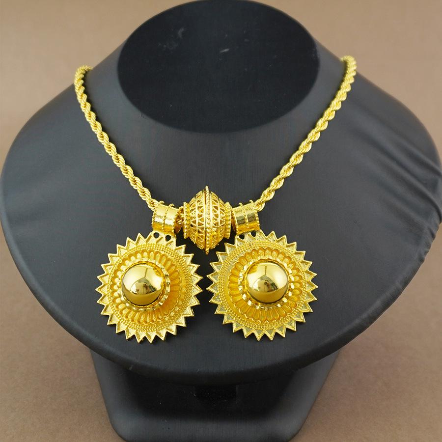 24k Gold-Plated Jewelry Set: Classic Sphere Necklace, Earrings, Ring, Sun Pendant for Men and Women