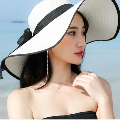 Women's UV Protection Hat Summer Big Wide Brim Beach Hat Concave-shaped Beach Sunscreen Foldable Sun Block Foldable Hat Cover Travel Outdoor Hat
