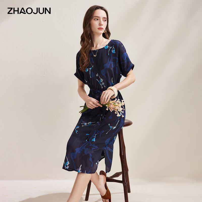 Women s Mulberry Silk Printed Short Sleeve Tie-Waist Dress XL