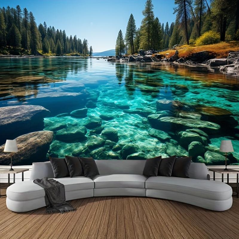 A landscape lake forest tapestry, used for living room decoration, with indoor polyester woven landscape background