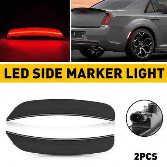 2/4PCS LED Marker Side For Light 2015- Chrysler 300 Front Rear Fender LH RH Rear-Smoked Lens- Red Lam
