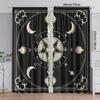 Set Of 2 Mystical Zodiac Moon Phase Print Curtains Black Polyester Drapes Design Perfect Curtain Semi Sheer Made With Rod Pocket