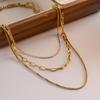 18K Gold Triple-Layer Stainless Steel Necklace - European & American Trendy Design for Women