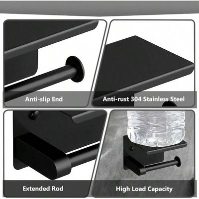 Toilettenpapierhalter Edelstahl Papierrollenhalter mit Ablage Bohren Toilettenpapierhalter Wandmontage (Schwarz)