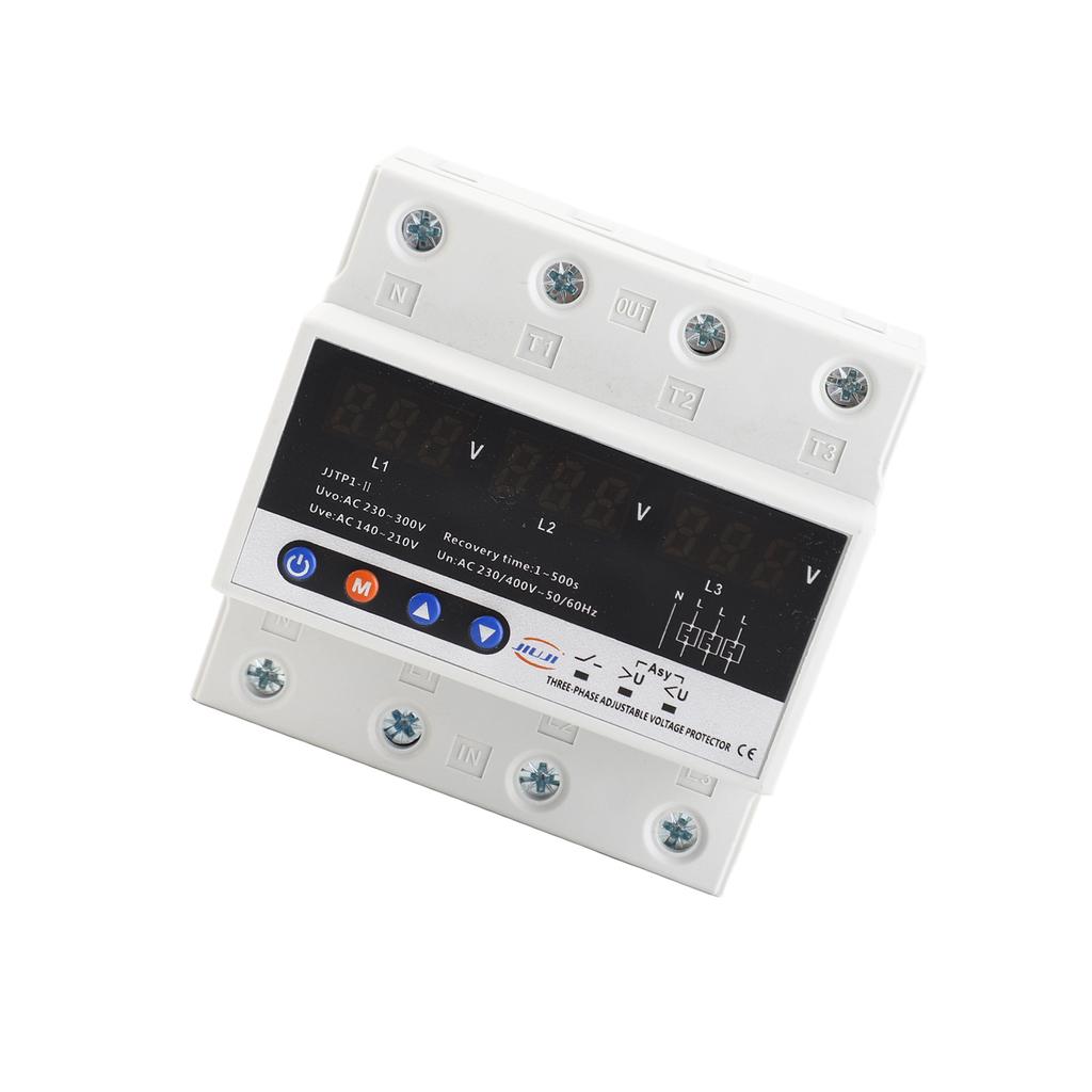 Three Phase Over And Under Voltage Protector Automatic Recovery Din Rail Adjustable Voltage Protective Device 63A 380V