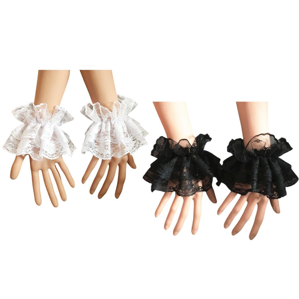 Elastic Lace Wrist Sleeves For Sun Protection Breathable Comfortable Unisex Design White Black Color Choices