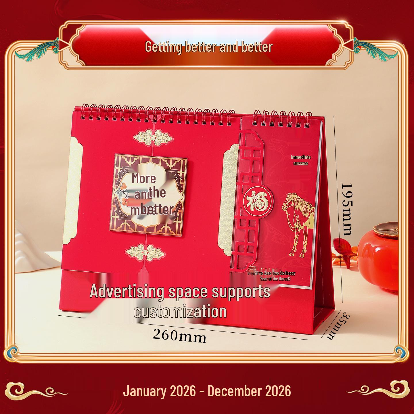 

2026 Year of the Horse Die-Cut Desk Calendar - Festive and Customizable Business Notepaper Calendar