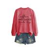 Womens Oversized Round Neck Long Sleeve Cotton Blend Casual Sweatshirt With Print - Loose Fit Comfort Top
