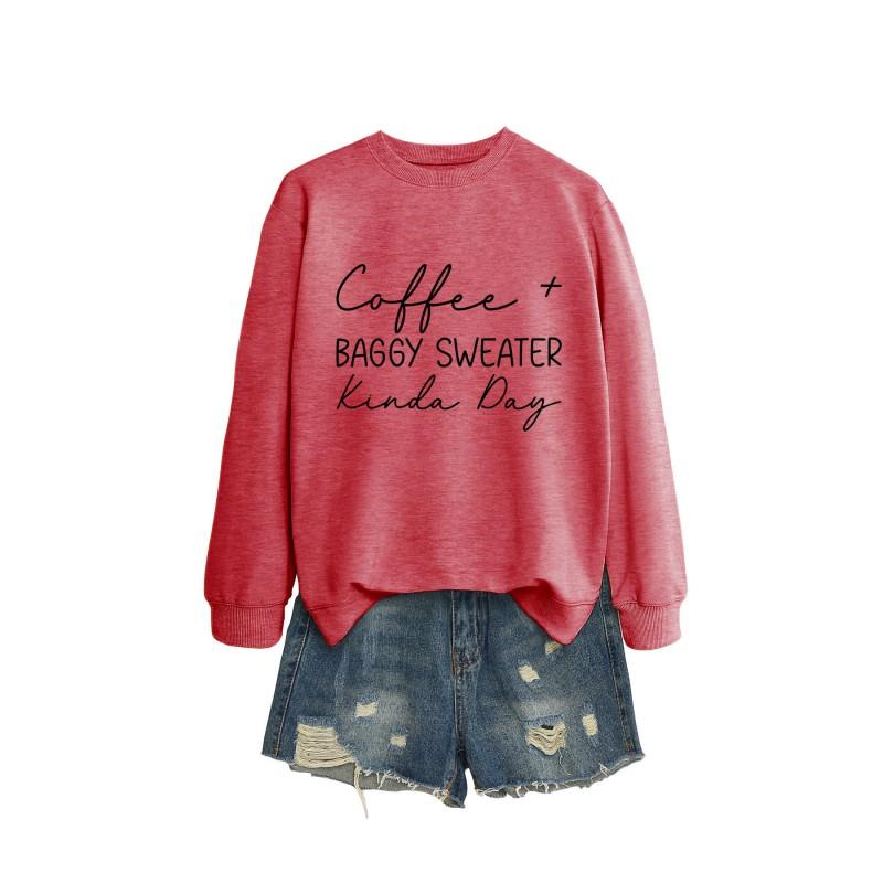 Womens Oversized Round Neck Long Sleeve Cotton Blend Casual Sweatshirt With Print - Loose Fit Comfort Top