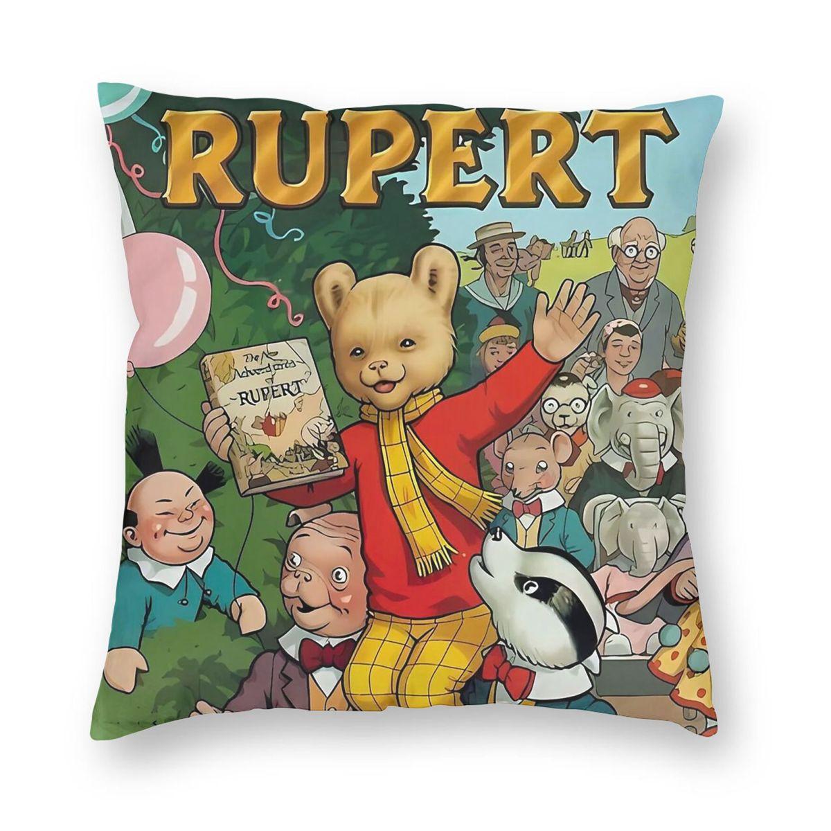 Rupert Bear And Friends Square Pillowcase Polyester Linen Velvet Printed Zip Decorative Pillow Case Sofa Cushion Cover 45X45 Peach skin 18*18(CM)-1Pcs