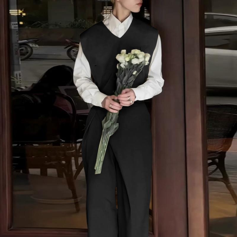 INCERUN 2PCS Men Sleeveless Cropped Tank Tops and Straight Trousers Pants Sets Outfits