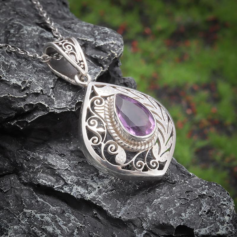 Drop-shaped Purple Gemstone Necklace, Fashionable and Versatile, Light Luxury, Popular Pendant Jewelry