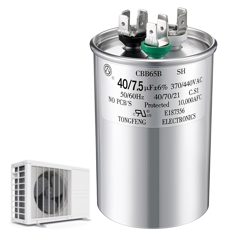 55+15 uF±6% 370/440V CBB65 Dual Run Round Capacitor for AC Motor, HVAC Capacitor, Air Conditioner Replacement, Heat Pump, Fan Start, Condenser