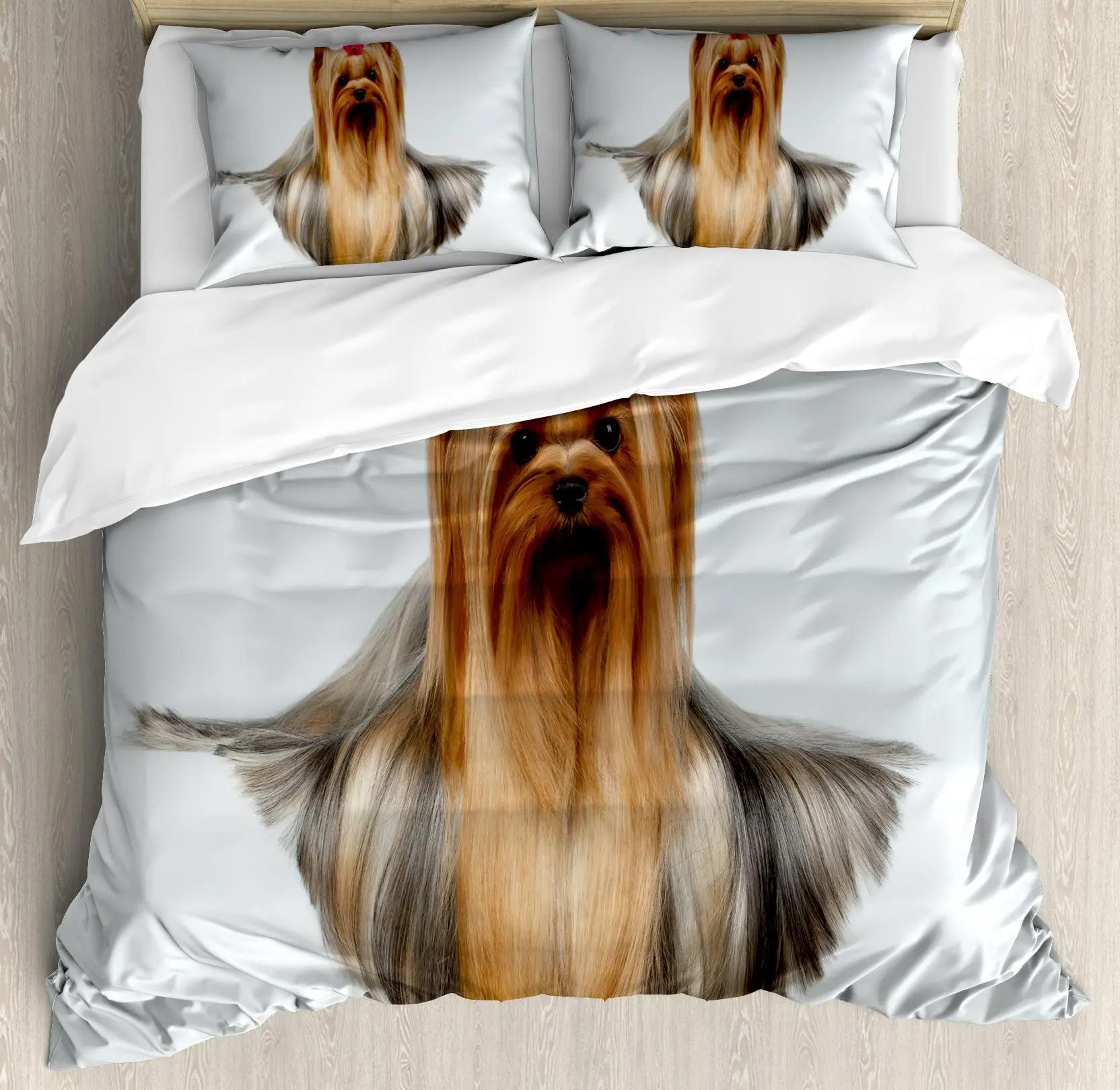 

Комплект пододеяльника Йорки Собака в наушниках Музыка 3 предмета Постельное белье для детей Девочек Мальчиков Размер Кинг Тема щенка Мягкий чехол для одеяла EU single(135x200cm)