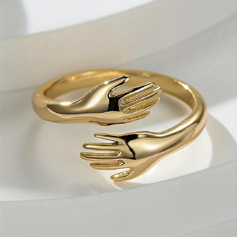 Huitan Noble Hand Hug Opening Rings For Women Glossy Charming Adjustable Accessories For Party Exquisite Warming Elegant Jewelry