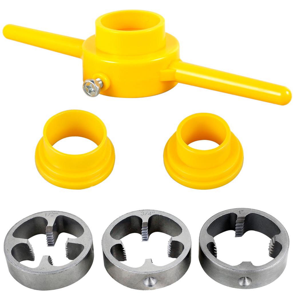 1/2 Set PVC Thread Maker Tool Kit Pipe Threader Plumbing Manual Hand Tool with 1/2NPT 3/4 Inch 1 Inch Die Wear Resistant Pipe