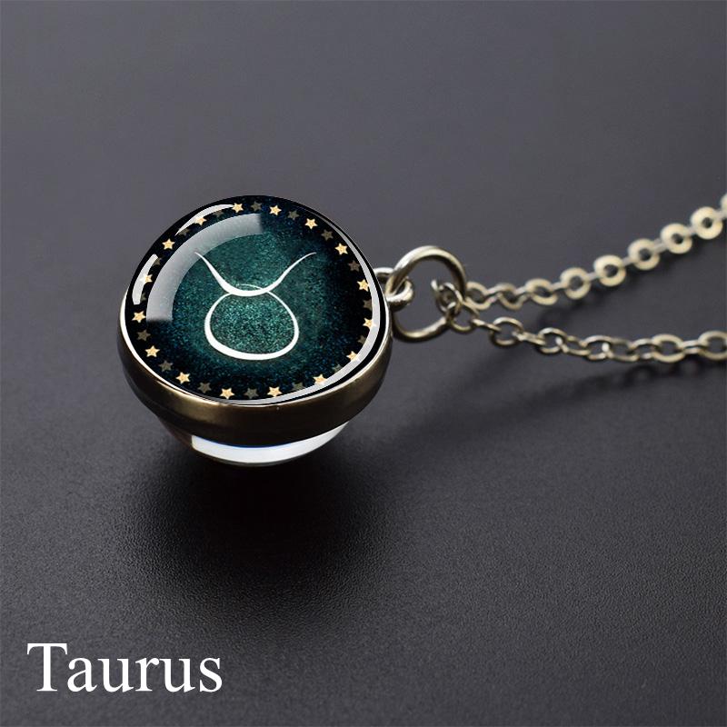 New Fashion 12 Constellation Glass Ball Pendant Necklace Zodiac Sign Necklace for Men Women Birthday Gift