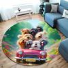 Joyful Dogs on Car Adventure Carpet round rug perfect for kids, ideal for children's rooms, round carpet for home sofa bedroom
