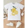 European Size Girls Round Neck Short Sleeved T Shirt with Summer Sea Salt Lemon Pattern Print