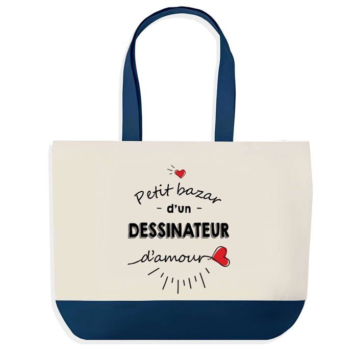 Tote bag - PLANETEE - Bazar d'un Dessinateur d'amour - fond bleu - coton 40x45 cm - grand format