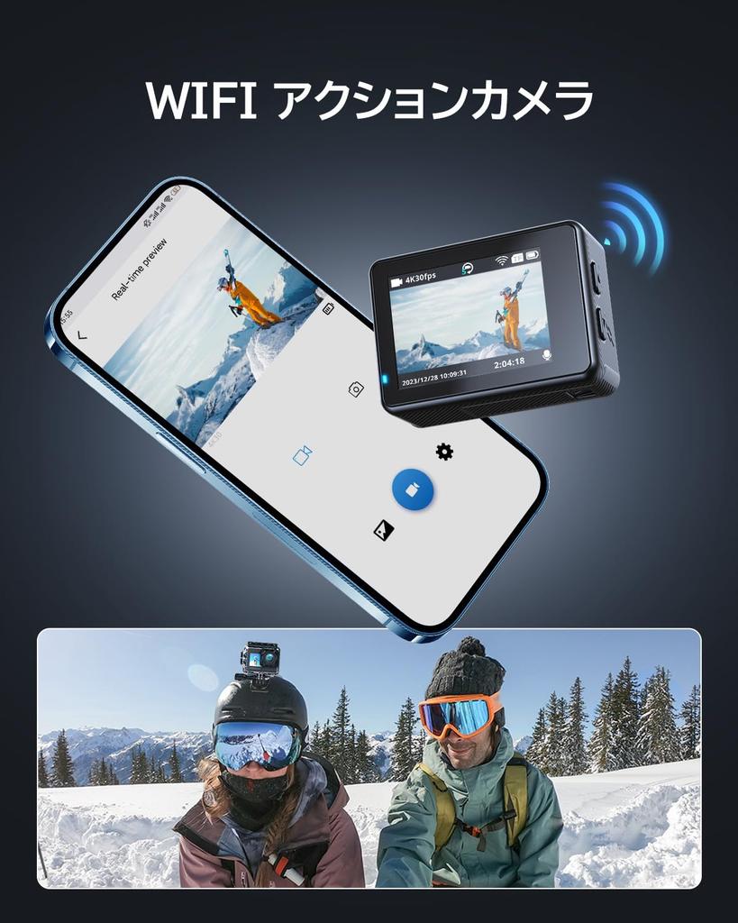 WOLFANG Action Camera 4K 20MP Underwater Camera with External Microphone 40M HDMI Remote 2 x 1050mAh Action Wearable Abundant Mountable for GA120