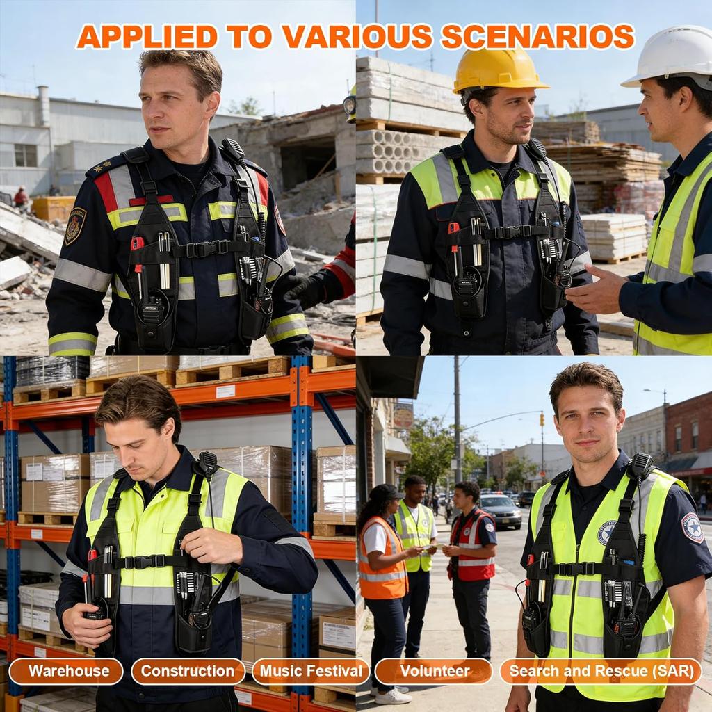 Universal Double Radio Shoulder Harness Holster Chest Vest Rig Walkie Talkie Work Harness Holder for Police Firefighter Two Way Radio Rescue