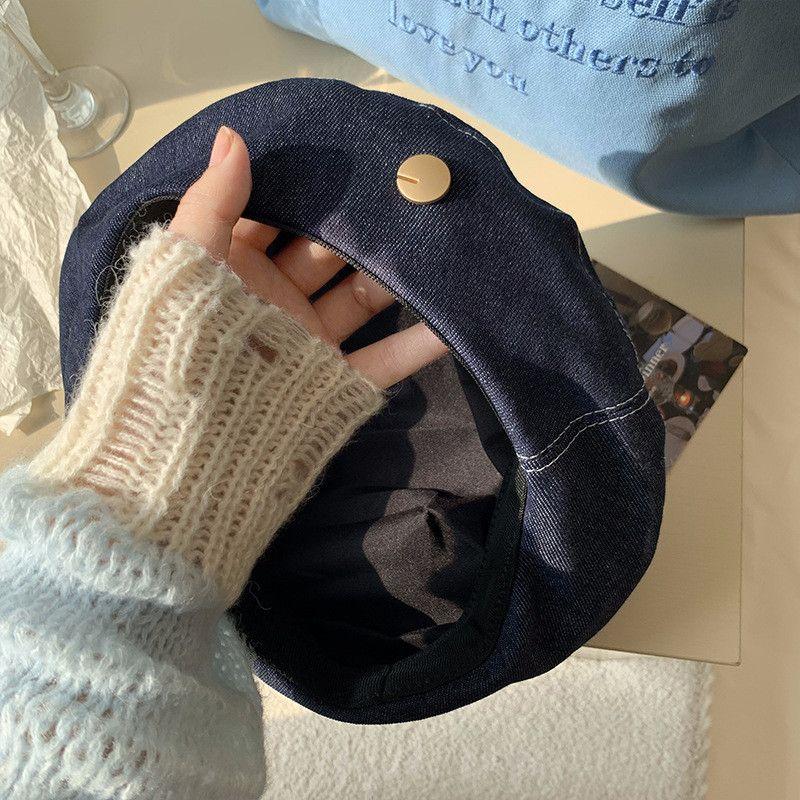 

Autumn New Handy Gadget Face Blue Painter Denim Beret Women s Breathable Octagonal Washing Cap Big Head Circumference Show Style Small Hat Circular dark blue Adjustable