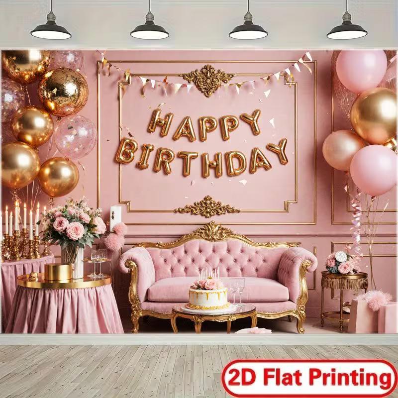 

2D Pink Gold Birthday Photography Background, Luxury Party Decoration 47.2x31.5inch/120*80cm