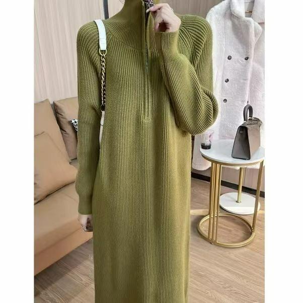 Autumn and Winter French Mid-length Lazy Bottoming Dress Women's Over-the-knee Sweater Knitted Long Skirt with Coat