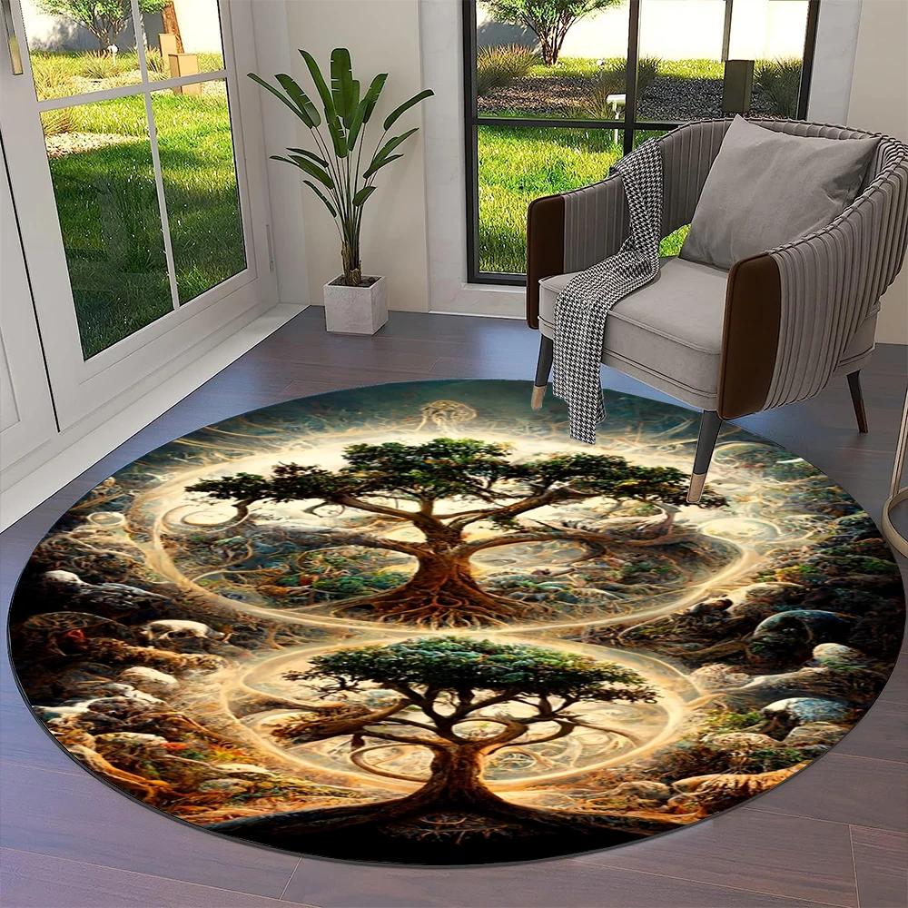 Tree of Life Viking Yggdrasil Valknut Round Carpet Rug for Living Room Bedroom Sofa Decor,Kid Paly Area Rug Non-slip Floor Mat