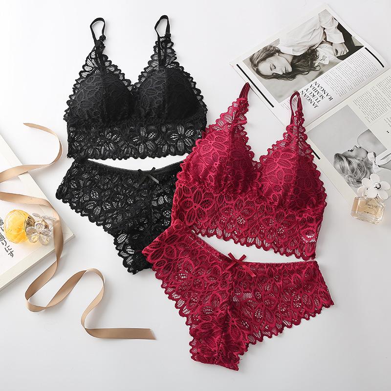 2021 Summer French Lace Trim Tank Style Molded Cup Women's Underwear Set