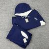 Unisex American Patchwork Batwing Sleeve Embroidered Fleece Hoodie and Casual Pants Set