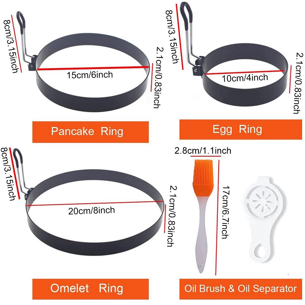 3pcs Stainless Steel Cooking Fry Egg Ring Omelette Tool  for Home Kitchen Bake Gadget Egg Pancake Mold Round Fry Egg Shape Maker